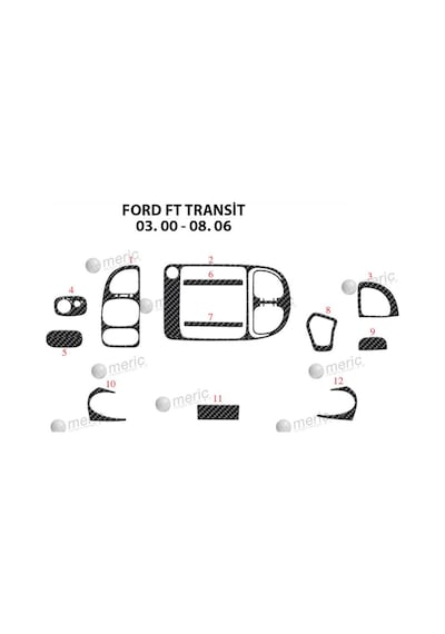 Ford Transit Torpido Kaplama 2000-2006 15 Parça Karbon