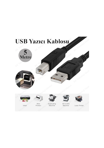 5 Metre Usb Yazıcı Kablosu Hp- Canon-Brother Printer Kablo
