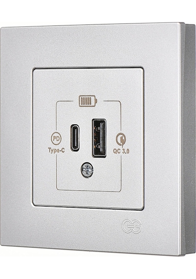 Günsan Eqona Gümüş 2 Çıkışlı USB Şarj Prizi Type C + Type A 20W