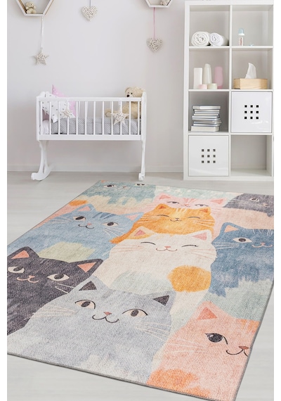 Artloop Minor Kedi Desenli Dokuma Taban Dekoratif Çocuk Odası Halısı Al 434 Kırmızı