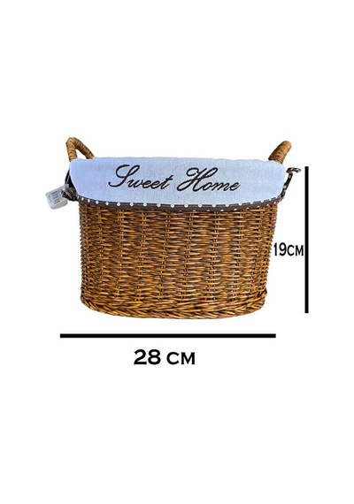 Kulplu Oval Kumaşlı Sepet Orta Boy 28 X 19 X 23 Cm Kahverengi