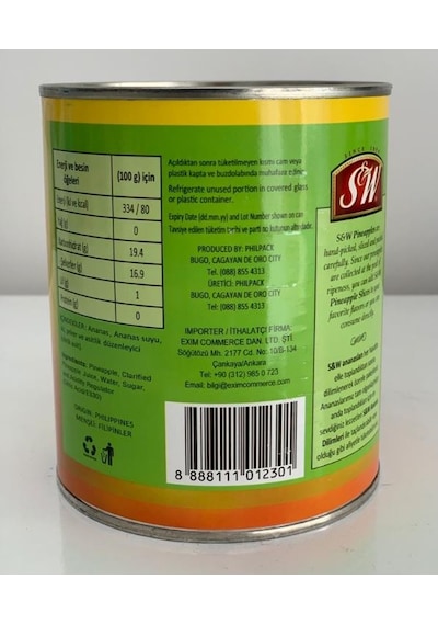 S&W Dilimli Ananas Konservesi 836 G