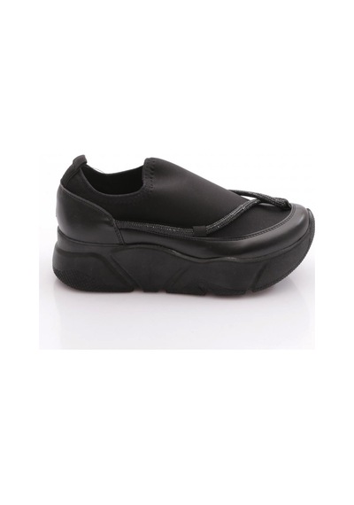 Dgn M405 Kadin Kalin Taban Silver Taşli İp Detayli Sneakers Ayakkabi Siyah