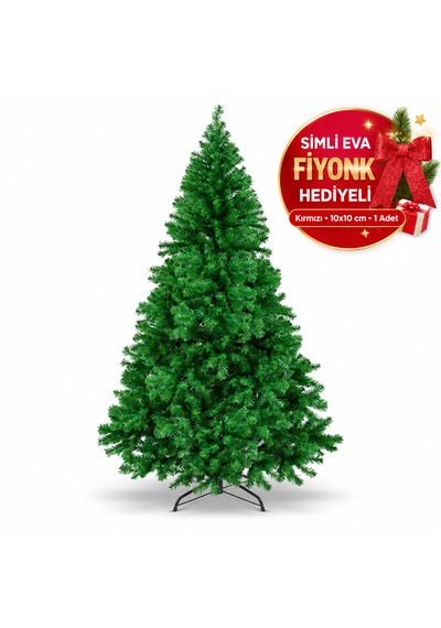 210 Cm 800 Dallı Yapay Yılbaşı Çam Ağacı Simli Eva Fiyonk Hediyeli, Yeşil, Dolgun Görünümlü, Metal Ayaklı
