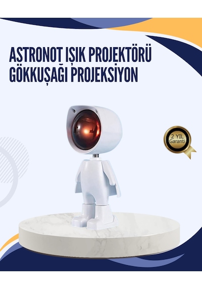 Gün Batımı Efekti Sunan Astronot Led Masa Lambası Beyaz