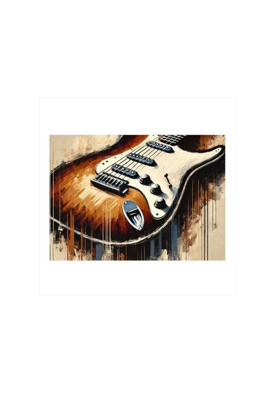 Klasik Elektro Gitar Çizimi Desenli Mdf Tablo
