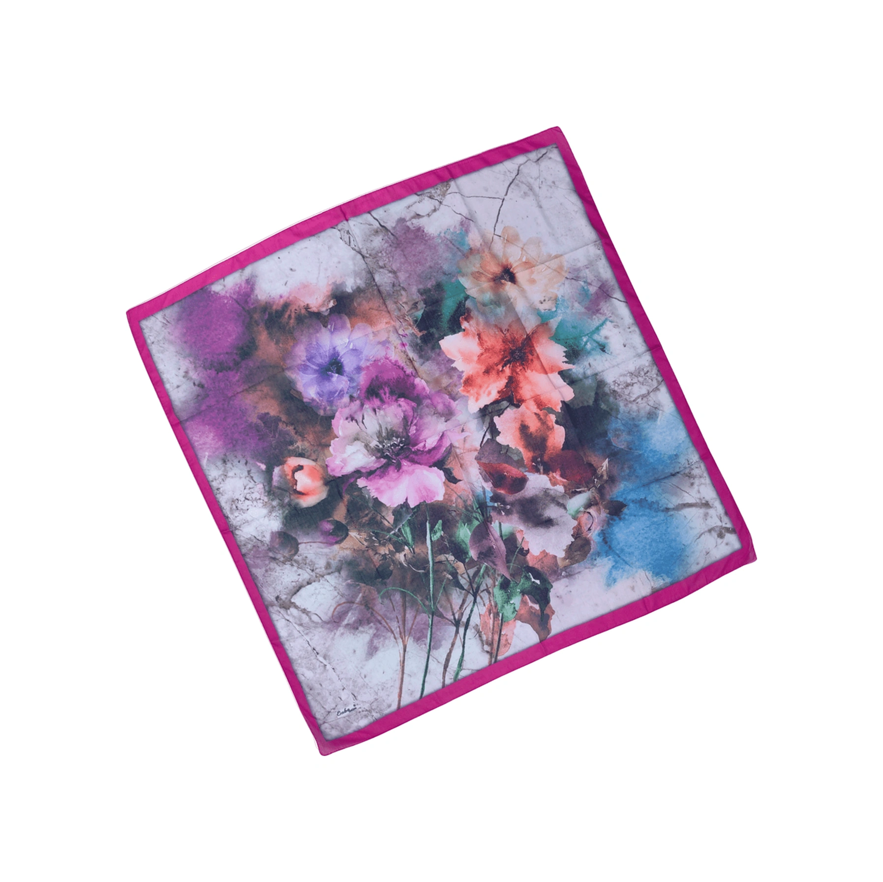 Mim Eşarp Enba Çiçek Desenli Pamuklu Eşarp 90x90 Cm Fuşya - Mor