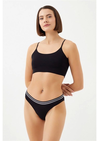 Cottonhill Siyah Renk Spor Kesim %90 Pamuklu Kadın Bikini Külot Siyah