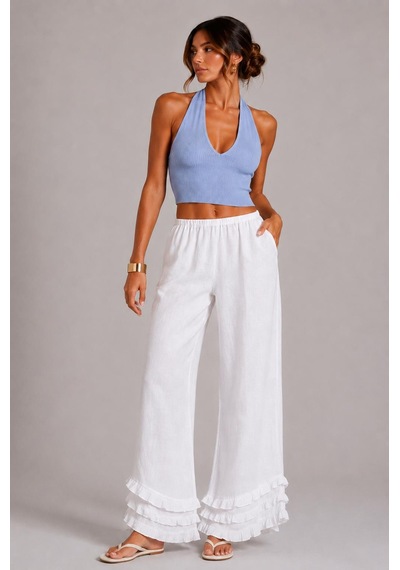Alexandergardı Sırtı Açık Fitilli Crop Top Mavi