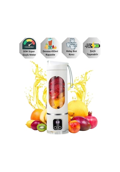 Polham 1500mah Şarjlı Taşınabilir 12 Bıçaklı 50w Süper Güçlü Buz Kırıcı Kişisel Smoothie Blenderı Belirtilmemiş