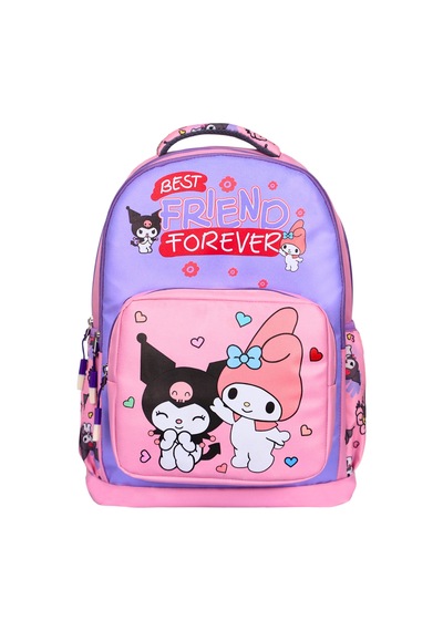 3 Lü İlkokul Kuromi Melody Baskılı Pembe, Kız Çocuk Beslenmeli Ve Kalemlikli Okul Çantası Pembe