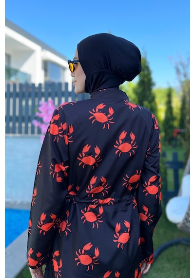 Parasut Tam Kapalı Tesettür Mayo R080 Yengeç Siyah