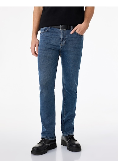 Koton Normal Bel Pamuklu Cepli Straight Fit Jean Pantolon - Mark Jean Orta İndigo 6sam40362nd