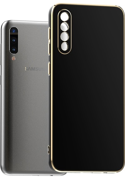 Samsung Galaxy Uyumlu A50 Kılıf Zore Kenarı Gold Renk Silikon Bark Kapak