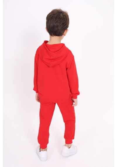 Toontoy Kız Çocuk Relax Fit Kapüşonlu Cepli Baskılı Sweatshirt - 2 İplik Kırmızı