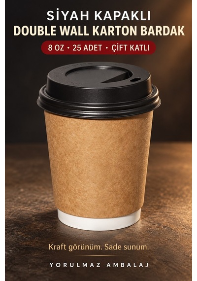 Double Wall Kapaklı Karton Bardak 8 Oz 25 Adet Çift Katmanlı Sıcak İçecek Kağıt Bardak Renkli