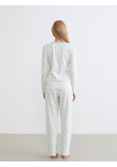 Lcw Dream Ekru U Yaka Çiçekli Kadın Pijama Takım