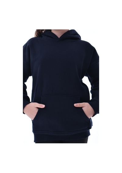 Unisex Çocuk Kapüşonlu Sweatshirt 5-14 Yaş Rahat Günlük Spor Oversize Lacivert