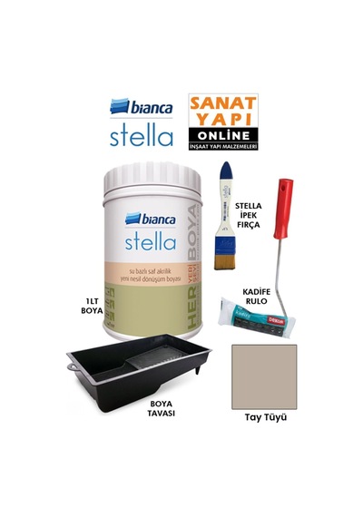 Stella Boya 4 Parçalı Set 1lt Boya - Boya Tavası- Stella İpek Fırça - Kadife Rulo Diğer