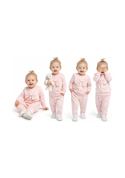 Pekminibebe 6/24 Ay Fiyonklu Penye Bebek Takımı Pembe