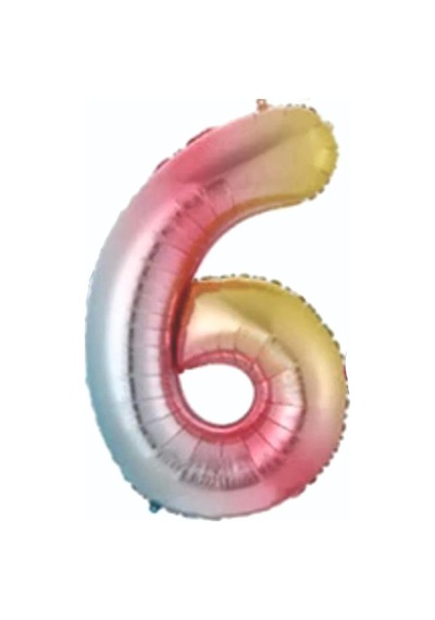 34" Folyo Rakam 76cm "6" Gökkuşağı / Rainbow Gökkuşağı
