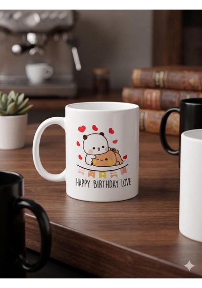 Happy Birthday Love Panda Kupa - Sevimli Doğum Günü Seramik Bardak Sevgili Hediyesi 325ml Beyaz - Çok Renkli Happy Birthday Love Panda Kupa - Sevimli Doğum Günü Seramik Bardak Sevgili Hediyesi 325ml Beyaz - Çok Renkli