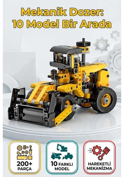 Lisanslı Clemento-ni Mekanik Laboratuvarı Dozer Ve 10 Farklı Model 200+ Parça Yapı Oyuncak Seti