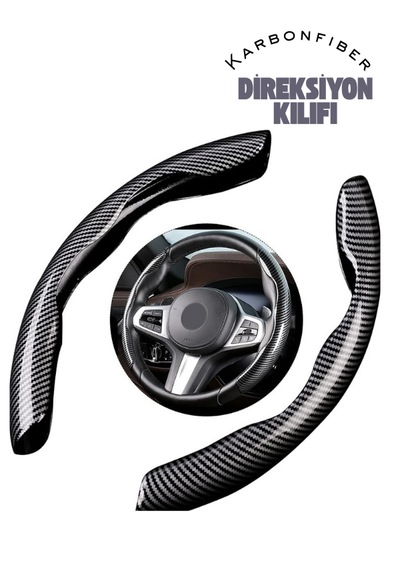 Karbon Fiber Direksiyon Kılıfı Siyah-gri Parçalı Direksiyon Kılıfı Siyah - Gri