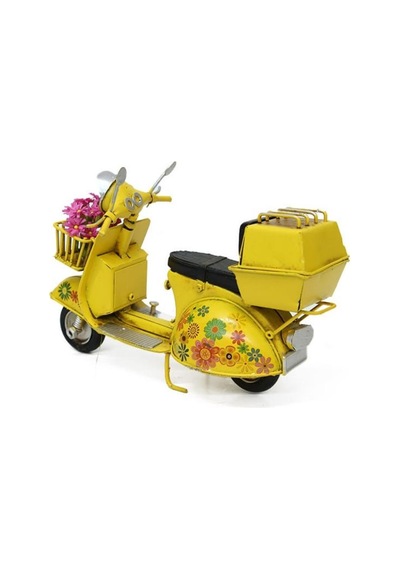 T.concept Dekoratif Dayanıklı Metal Scooter Sepetli Sarı Renk C1323