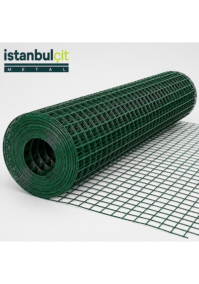 İstanbul Çit Metal Pvc Puntalı Tel 0,70 Mm 12x12 Mm Göz Aralığı Kaynaklı Bahçe Çiti Kafes Teli Yeşil