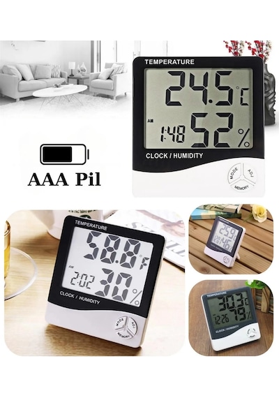 Dijital Oda Termometresi Sıcaklık Ve Nem Ölçer Masa Saati Alarm Oda Termometre Sıcaklık Ölçer