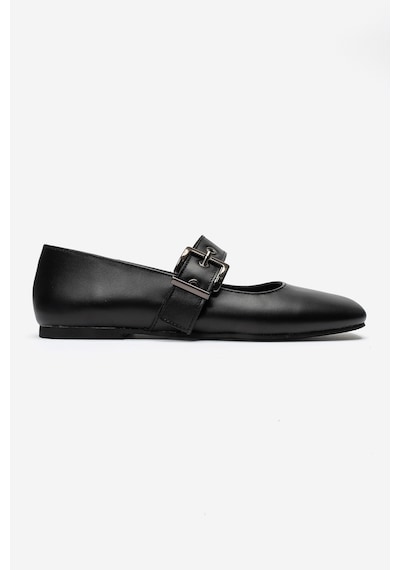 Luvi Shoes Jonas Siyah Cilt Hakiki Deri Kemerli Kadın Babet Ayakkabı