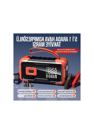 Acil Durumlar İçin 5'i 1 Arada Şarjlı Akü Takviye Cihazı Ve Kompresör