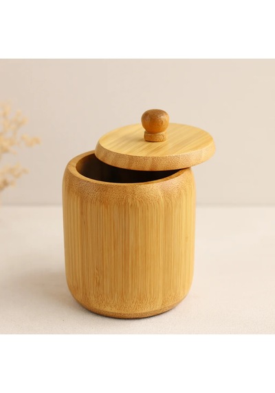 Ahşap Bambu Kapaklı Şekerlik 9 Cm Altın