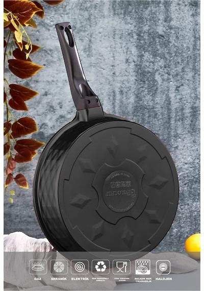 Polochef Derin Döküm Granit Yardımcı Kulplu Tava 28 Cm Siyah