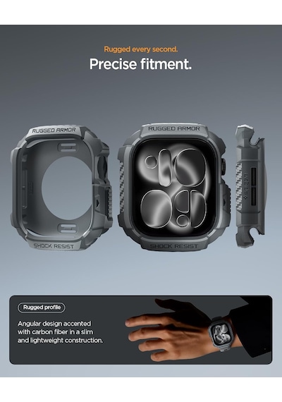 Apple Watch 46mm Seri 11/10 İle Uyumlu Kılıf Rugged Armor 2 Dark Gray - Acs10500 Çok Renkli