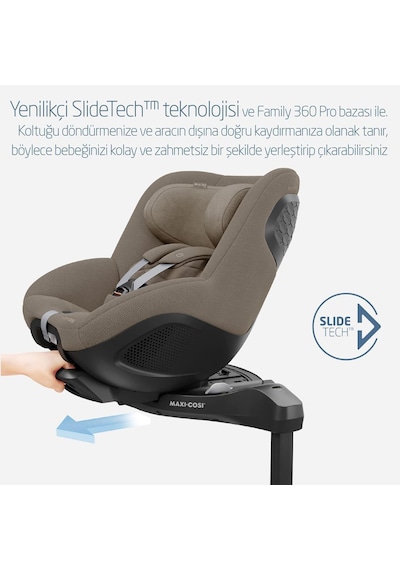 Maxi-Cosi Mica 360 Pro I-Size Dünyanın Ilk Kızaklı, Araç Dışına Çıkabilen Adac'lı Isofix'li 360 Dönebilir Yatabilir 0-18 kg Bebek Oto Koltuğu Authentic Truffle