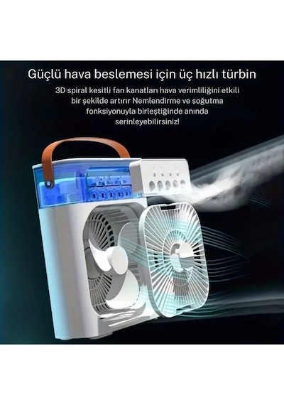 600 Ml Su Tanklı Buharlı Serinletici Fan Taşınabilir Mini Klima Fanı Led Işıklı Hava Soğutucu