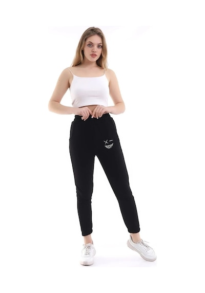 Lion Company Baskılı Siyah Paçası Lastikli Eşofman Unisex Esf01 Siyah