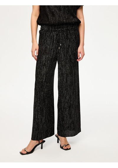 Kendinden Simli Dokulu Örme Wide Leg Fit Pantolon S26pnt026 Us26pnt02610 Siyah