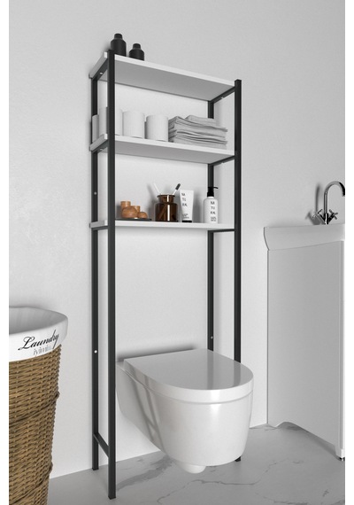 Banyo Wc Arkası Üstü Düzenleyici Raf Organizatör Havluluk Metal Gövde Banyo Rafı Beyaz