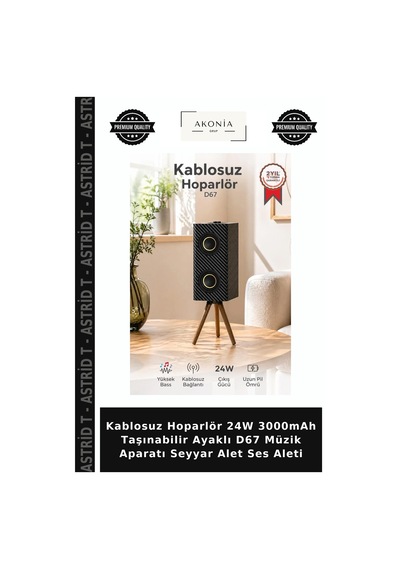 Kablosuz Hoparlör 24w 3000mah Taşınabilir Ayaklı D67 Müzik Aparatı Seyyar Alet Ses Aleti