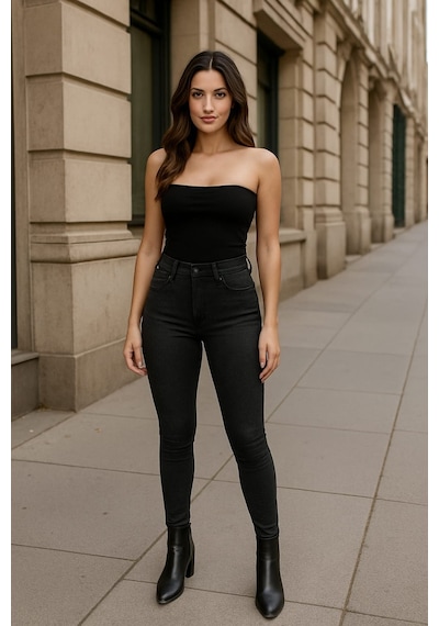 Kadın Yüksek Bel Dar Paça Skinny Fit Antrasit Jean Pantolon