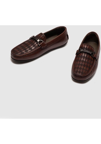 Cabani Hakiki Deri Kemerli Kahverengi Erkek Loafer Ayakkabı - Kahverengi