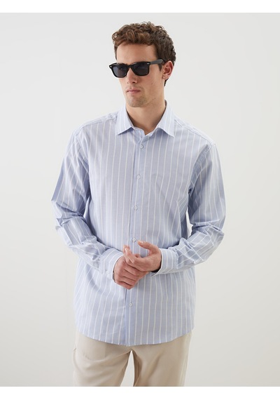 Lcw Vision Mavi Regular Fit Kısa Kollu Çizgili Oxford Erkek Gömlek