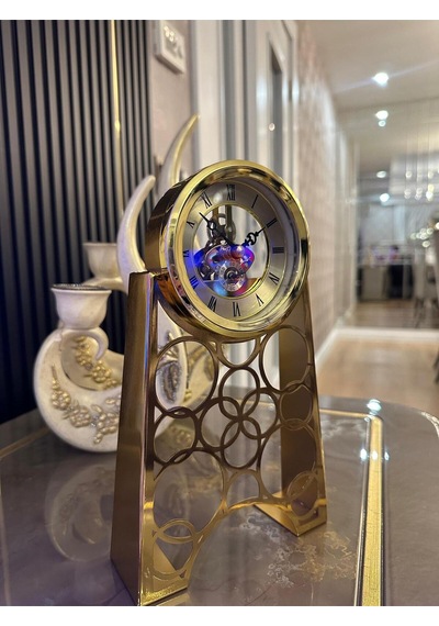 Gold İskelet Mekanizmalı Dekoratif Masa Saati Retro Metal Lüks Masa & Ofis Saati Altın