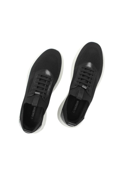 Erkek Siyah Kalın Tabanlı Deri Sneaker