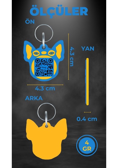 Petjoo 7.Hook Sarı-Mavi Qr'lı Köpek Künyesi