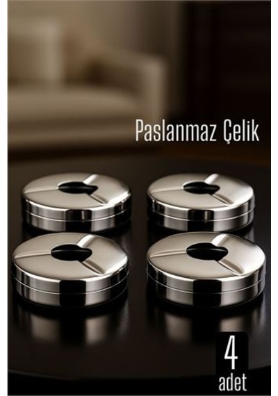 Kapaklı Paslanmaz Kare Küllük - Kapaklı Metal Kül Tablası - Kafe Küllüğü Restoran Küllüğü Masaüstü Küllük 4 Adet 718943