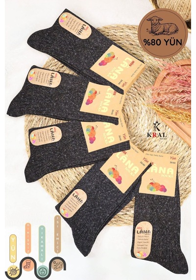 Kral Socks Kışlık Yün Çorap Lambswool Kuzu Yünlü Kadınlar Için Dikişsiz Termal Siyah